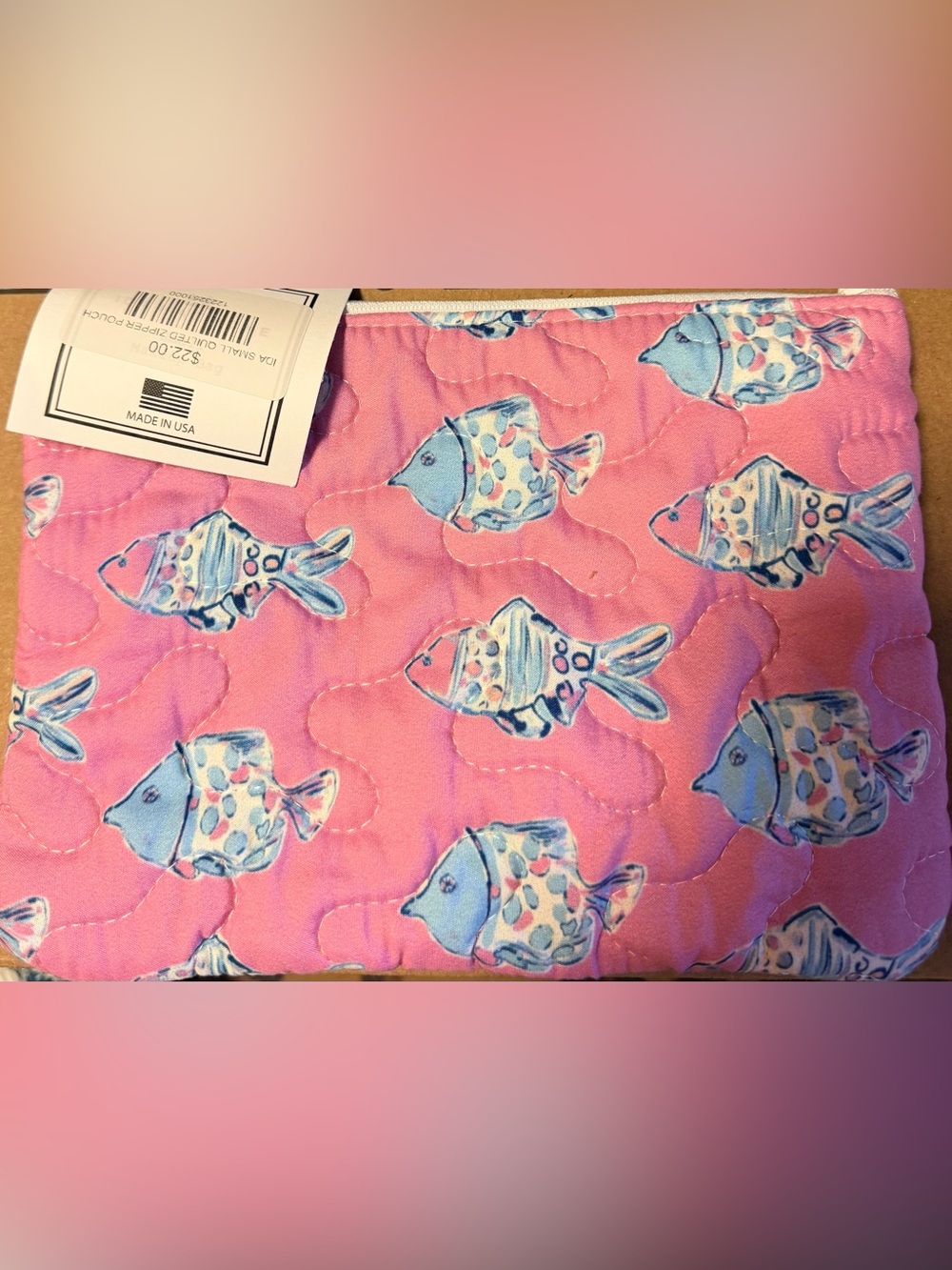 New Pink Quilted Fish Print Pouch